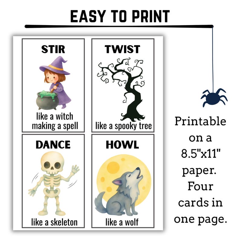 Preschool Spooky Season Movement Cards, Gross Motor Activity for Kids ...