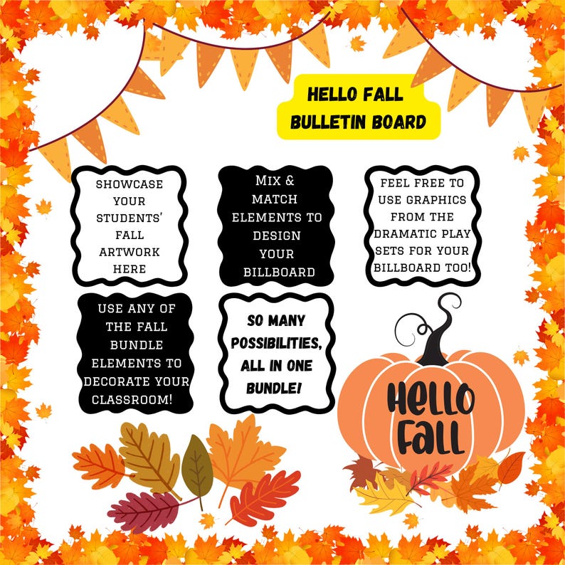 Paquete de otoño para el aula con juego dramático de calabazas, juego de simulación otoñal, tablón de anuncios, decoración otoñal y actividades para la educación en casa y preescolar. imagen 4