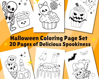 Halloween kleurplaten, spookachtig en schattig, halloween kleurplaten, kleurplaten voor kinderen, kinderen Halloween-activiteit, Halloween-feestgunsten