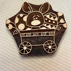Indian Wooden Block - Bunny in a Cart