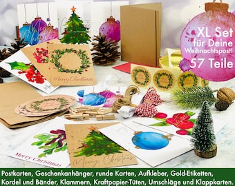 XL Christmas Card Set, 57 pieces, Postcards DIY, Christmas Post Merry Christmas, Stickers