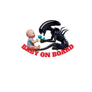 Naklejka winylowa Alien Xenomorph and Human Baby On Board Kiss-Cut, naklejka na samochód Sci-Fi, naklejka na laptopa, naklejka na okno, naklejka na zderzak