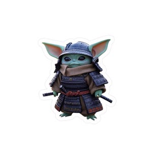 Naklejka ścienna Baby Yoda Samurai, naklejka na laptopa Mandalorian Yoda, naklejka samochodowa Star Wars Vinyl, słodka zielona kosmita, naklejka ścienna, Kawaii