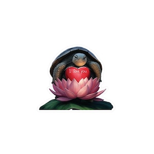 Calcomanía de vinilo con "Te amo, tortuga y flor de loto", calcomanía para laptop, calcomanía para auto, calcomanía para botella de agua, regalo único, regalo para amantes de la naturaleza
