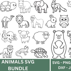 Animal Outline SVG Bundle: Safari, Farm, Jungle Animals (Digital Download)