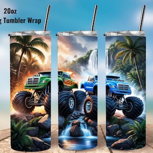 Monster Trucks Tumbler Wrap: Kids 20oz Water Bottle (Digital Download PNG)