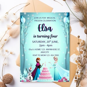 Frozen Birthday Invitation,Editable Elsa Invite,Editable Frozen Party Elsa Invitation,Frozen Birthday Invite Theme,EDITABLE Canva Template