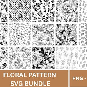 Bundle PNG motif floral sans couture, lot PNG motif floral, lot de motifs vectoriels floraux pour Cricut, découpe laser svg, vecteur floral transparent