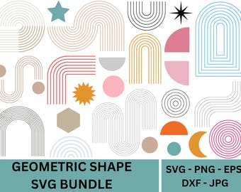 Formas geométricas bohemias: Clipart SVG de sol arcoíris (descarga digital)