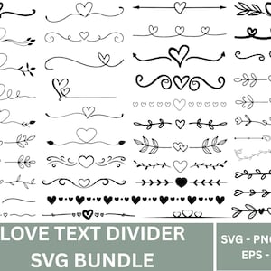 Love Heart Text Dividers SVG,Decorative Elements Svg Bundle,Heart Border Svg,Text Divider Svg,Dividers Borders Svg,Doodle Heart Svg