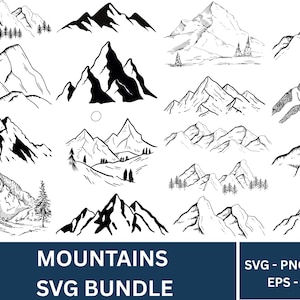 Mountain SVG Bundle: Hand-Drawn Mountain Clipart (Digital Download)