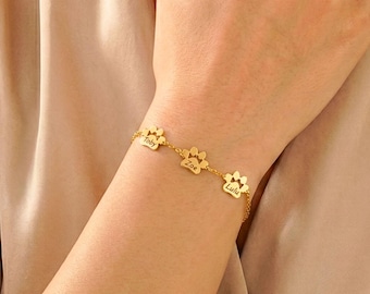 Personalized Paw Print Name Bracelet, Paw Print Charm, Pet Memorial Jewelry, Name Bracelet, Pet Keepsake Jewelry, Christmas Gift