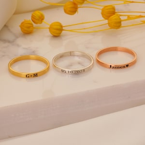 Dainty Stacking Name Ring, Custom Engraved Skinny Band Ring, Sterling Silver Name Ring, Secret Message Ring, Promise Ring, Gift for Her