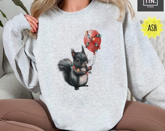 Cute Squirrel Balloon Sweatshirt, Animal Lover Fashion