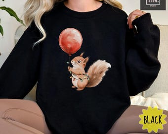 Squirrel with Red Balloon Sweatshirt: Cozy Unisex Pullover