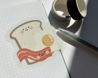 Breakfast Friends Single Sticker | Toast Bacon Egg Sticker | Clear Glossy Sticker | Waterproof | Diecut Sticker | Cute Korean Sticker