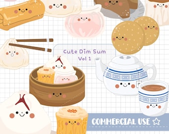 Dim Sum Vol.1 Printable Clipart | Commercial use | PNG Clipart Pack | Hand-Drawn | Dumplings, Shrimp, Bao, SiuMai