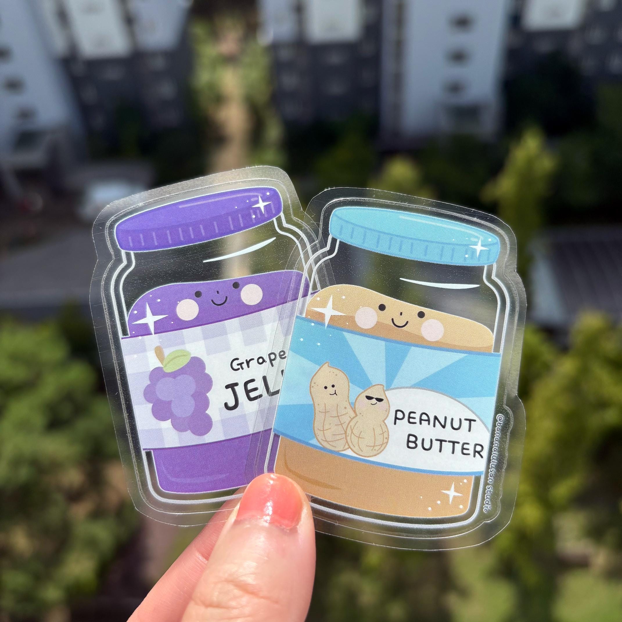 ピーナッツバター＆ジェリーステッカー | 透明光沢ビニールステッカー | 簡単に剥がせる | 防水 | キスカットステッカー | かわいい韓国ステッカー  - Etsy 日本, image size:2142x2142