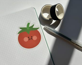 Pegatina individual de tomate regordete / Pegatina de vinilo transparente brillante / Fácil de despegar / Resistente al agua / Pegatina troquelada / Bonita pegatina coreana