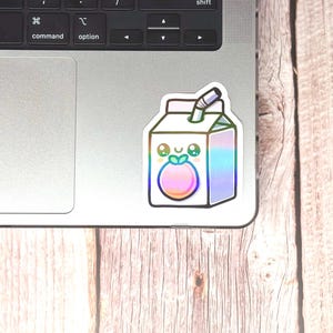 Orange Juice Box Sticker | Holographic Juice Carton Sticker | Kawaii Drink Decal | Perfect for Laptop, Journals, Planners, and Water Bottles