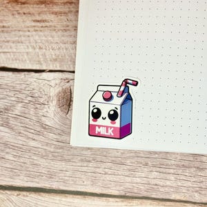 Milk Box Carton Sticker with Pink Straw | Food Decor | Kawaii Vinyl Sticker for Laptops, Tablets, Journals, Planners, and Water Bottles