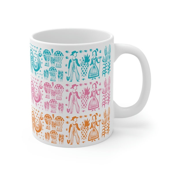 Vintage Inspired Butterprint multicolored pyrex mug in pink, orange, turquoise