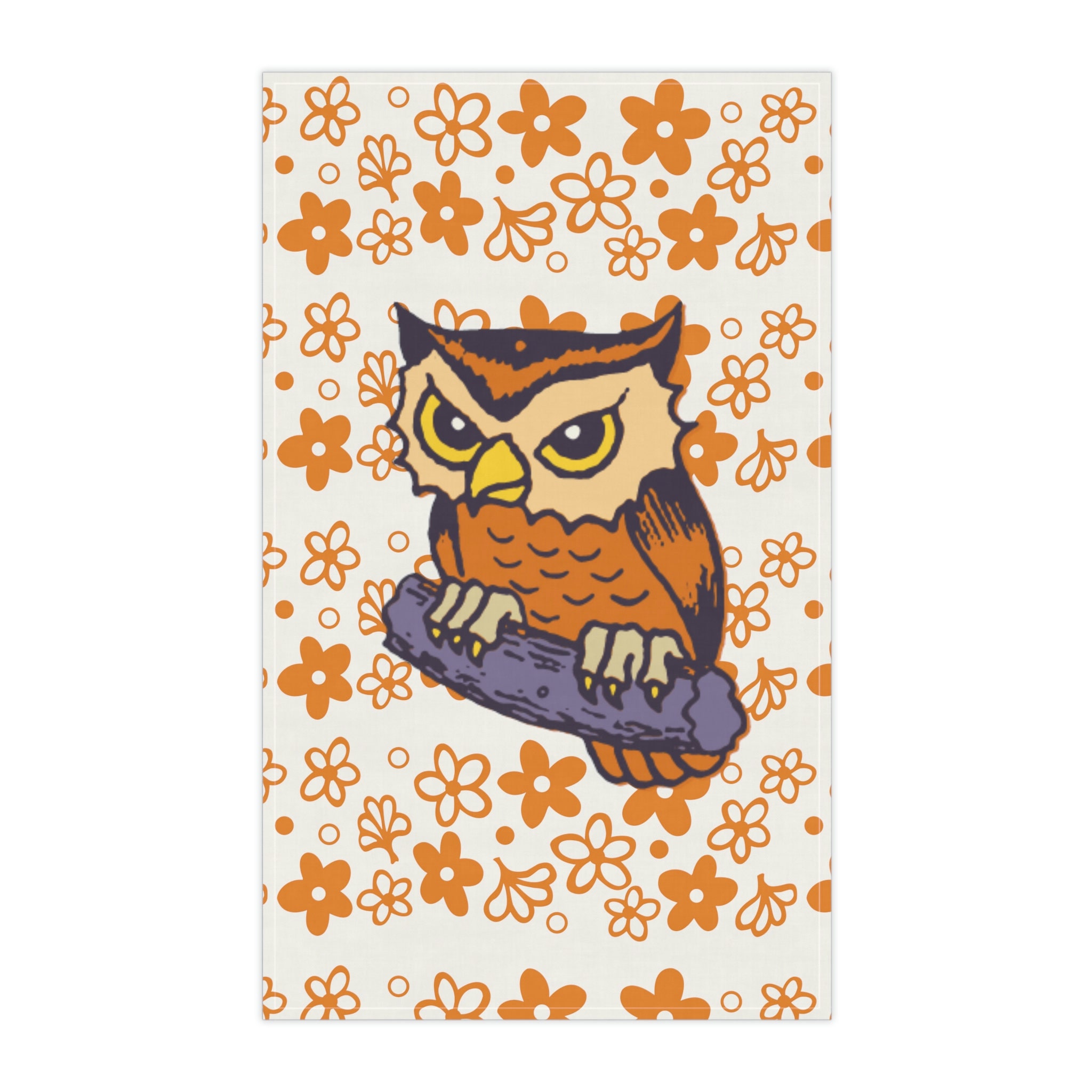 Vintage Inspired Halloween kitchen towel, tea towel, Orange Spring Blossom, owl