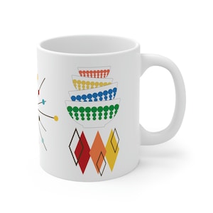 Pyrex dots inspired Mug 11oz, atomic burst, rainbow mug