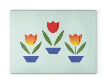 Glass Cutting Board, Fire King Tulips inspired, Retro cutting board