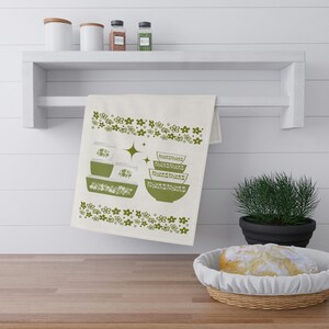 Spring Blossom Pyrex inspired kitchen towel, tea towel, crazy daisy, green pyrex