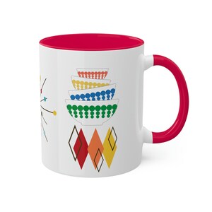 Vintage inspired Pyrex dots, atomic burst, rainbow mug, Pyrex mug