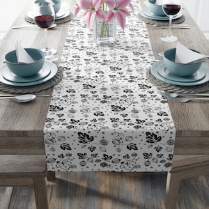 Gooseberry inspired Table Runner (Cotton, Poly), Pyrex table runner, Black Gooseberry