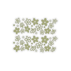May include: A sheet of green floral stickers featuring a variety of flower shapes and sizes. The stickers are ideal for adding a touch of whimsy to journals, planners, and other craft projects.