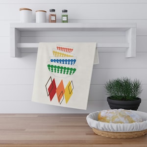 Vintage dots Pyrex inspired kitchen towel, tea towel, rainbow pyrex