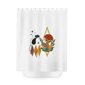 Atomic Cat Merry Mushroom Shower Curtain, Vintage Inspired