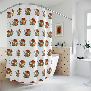Merry Mushroom Inspired Polyester Shower Curtain