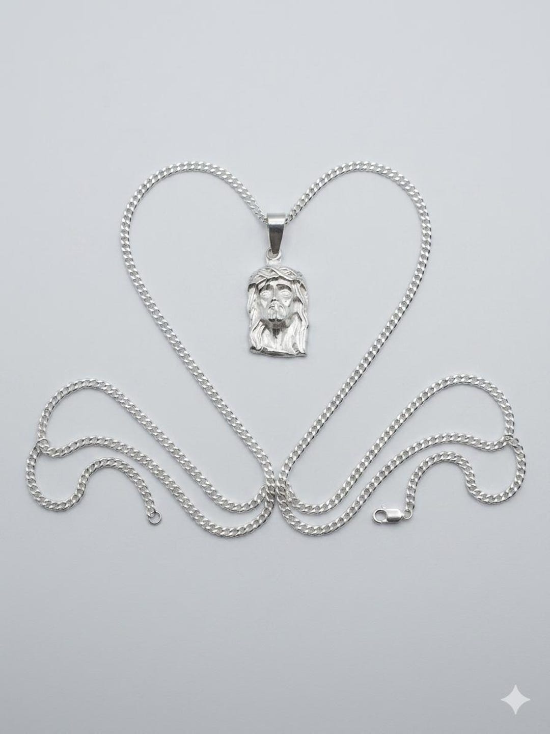 Pancer Chain Jesus Necklace on Silver 925 Solid From Peru 20in L Pancer Chain 0.5IN ...