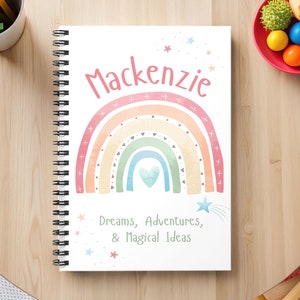 Boho Rainbow Personalized Kids Spiral Notebook Journal for Girls, Custom Kids Spiral Notebook, Custom Name Journal Diary Gift for Daughter