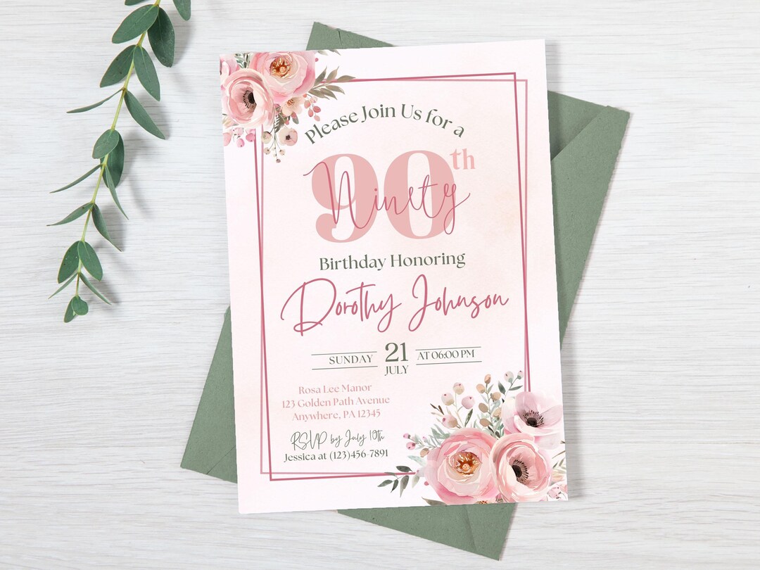 Editable 90th Birthday Invitation, 90th Invite Template Evite ...