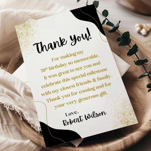 Cartão de agradecimento de aniversário Cartões de agradecimento personalizados para ele Nota de agradecimento de aniversário Modelo personalizado para impressão e edição de marcos de aniversário