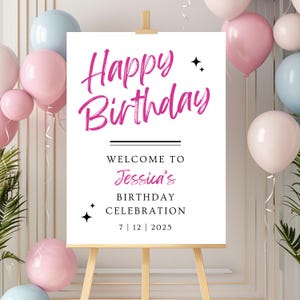 Happy Birthday Welcome Sign, Birthday Poster Party Decor, Minimal Birthday Sign, Pink Party Sign Party Welcome Poster Sign Editable Template