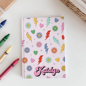 Retro Personalized Kids Journal for Girls, Custom Kids Notebook, Custom Name Journal Diary Gift for Kids, Preppy Personalized Notebook