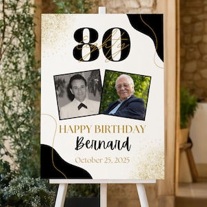 80er Geburtstag Willkommensschild 80er Jahre Geburtstag Poster Party Dekoration, Meilenstein Geburtstag Willkommensschild Happy Birthday 80er Jahre Poster mit Foto