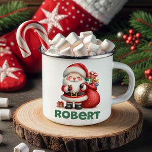 Personalized Christmas Hot Chocolate Mug, Custom Christmas Eve Hot Cocoa Mug, Santa Mug Christmas Stocking Stuffer, Santa Gifts for Kids