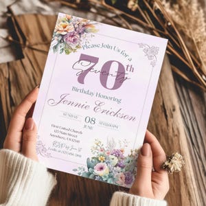 70th Birthday Invitation, Editable 70th Invite Template Evite, Printable Birthday Party Invitation for Women, Digital Instant Download 5x7