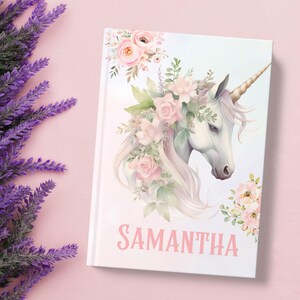 Personalized Girls Journal, Watercolor Unicorn Custom Name Journal Diary Gift for Daughter, Personalized Notebook, Whimsical Floral Unicorn