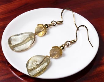 Yellow Citrine Stacked Earrings: 14k Gold Artisan Jewelry