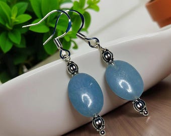 Blue Aquamarine Gemstone Crystal Earrings: .925 Sterling Silver Artisan Jewelry