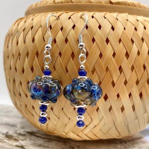 Cobalt Blue Lampwork Glass Earrings: Dyed Jade & Sterling Silver