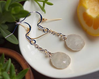 Off White Chalcedony Briolette Chain Earrings: .925 Sterling Silver Ear Wires